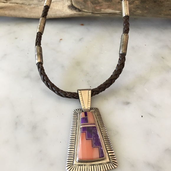 Vintage Navajo Norton Becenti Native American Inlay Pendant - Picture 4 of 14